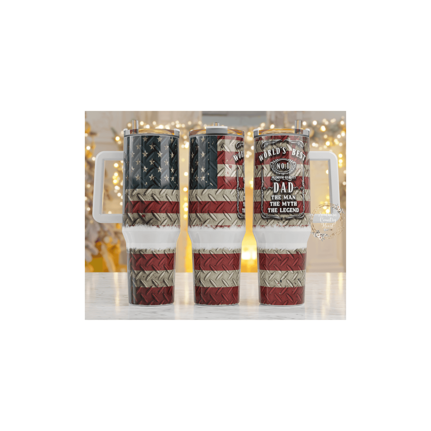 Flag Diamond Plate Worlds Best Dad - 40oz Tumbler - southerncountryheart.com