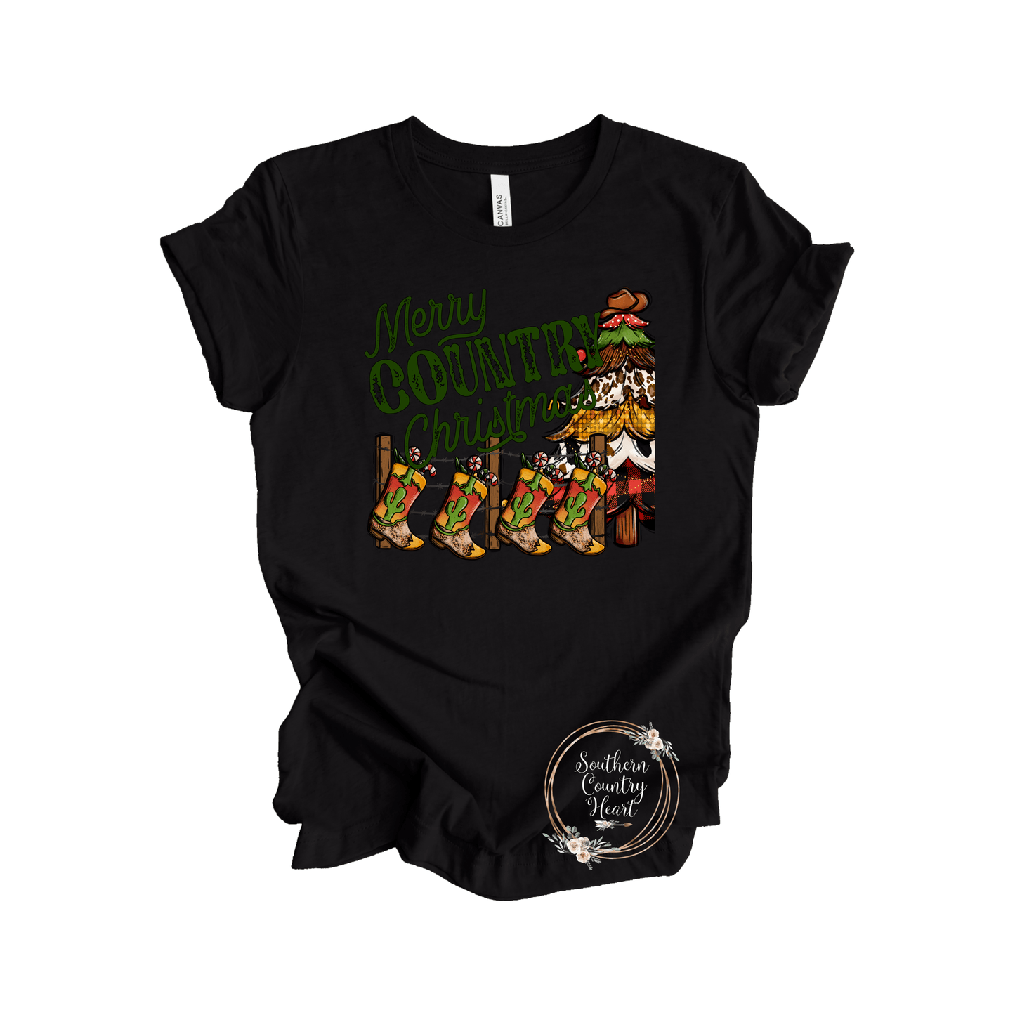 Merry Country Christmas Tee - Shirt - southerncountryheart.com