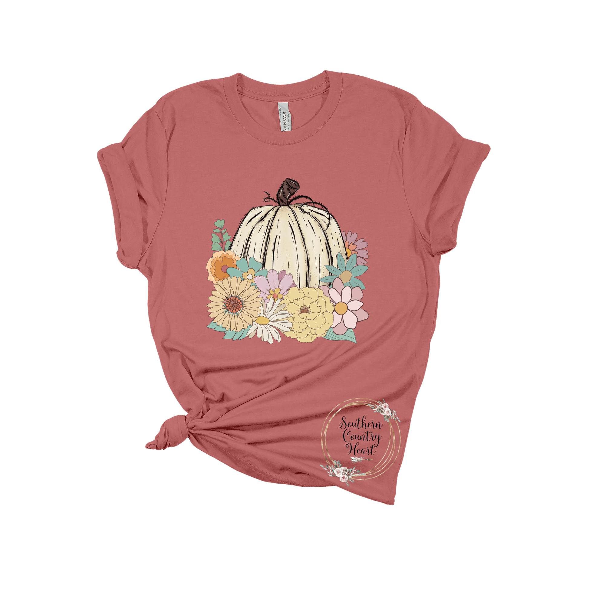 Pumpkin with Mums & Daisies Tee - Shirt - southerncountryheart.com