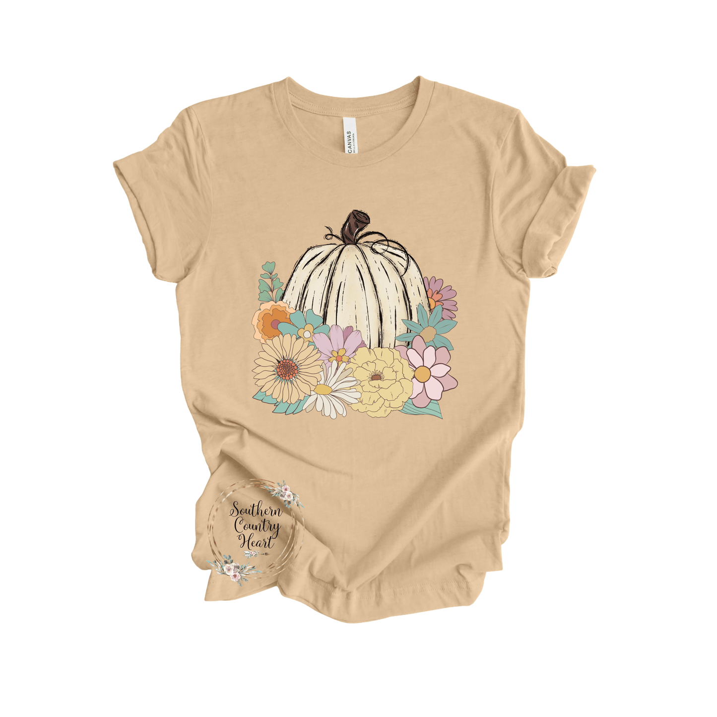 Pumpkin with Mums & Daisies Tee - Shirt - southerncountryheart.com