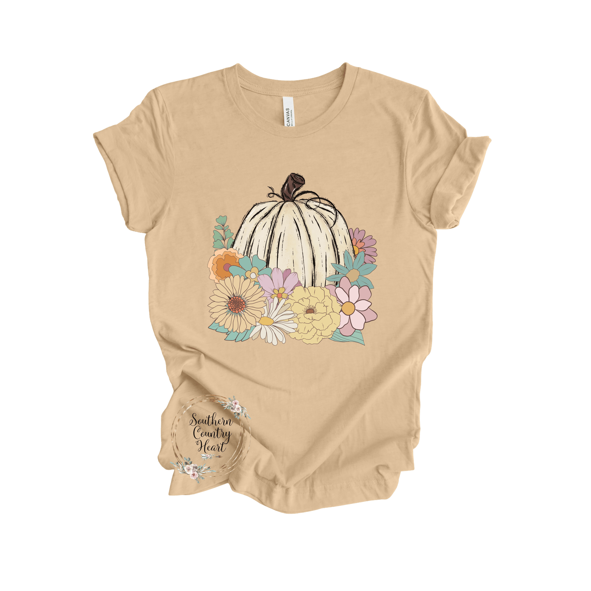 Pumpkin with Mums & Daisies Tee - Shirt - southerncountryheart.com