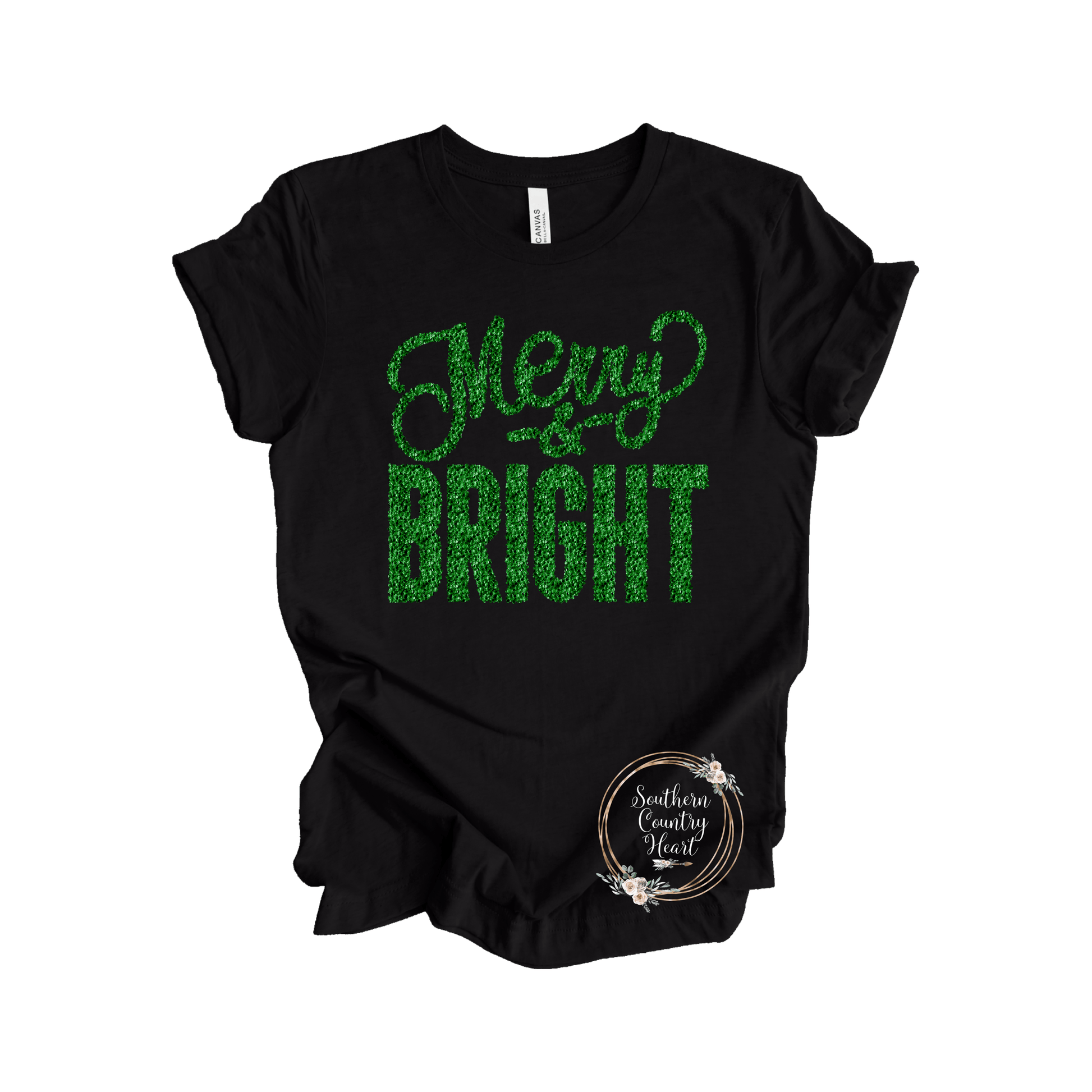 Merry & Bright Green Glitter Tee - Shirt - southerncountryheart.com