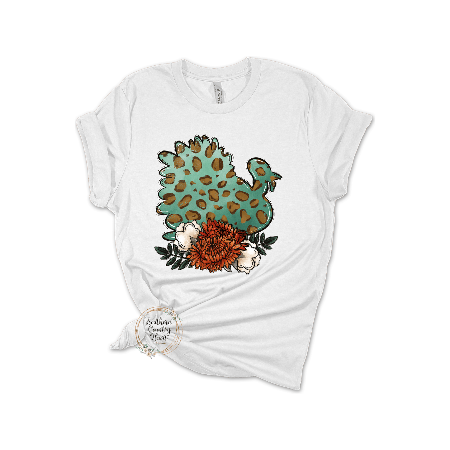 Turkey with Flowers Tee - Shirt - southerncountryheart.com