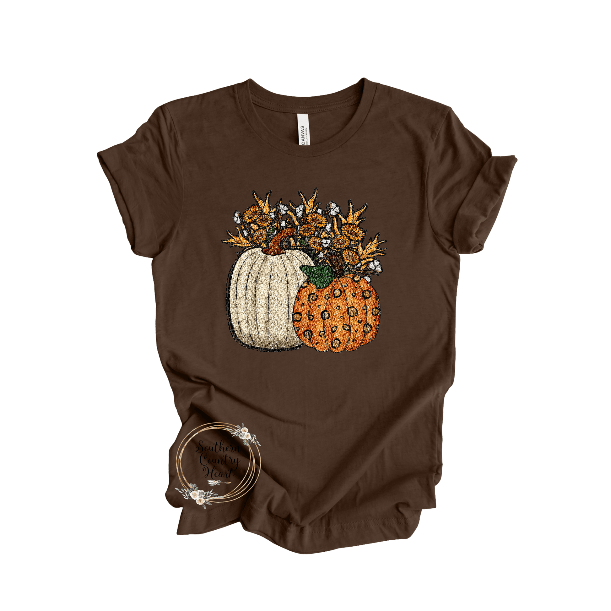 Sequin Pumpkin & Sunflowers Tee - Shirt - southerncountryheart.com