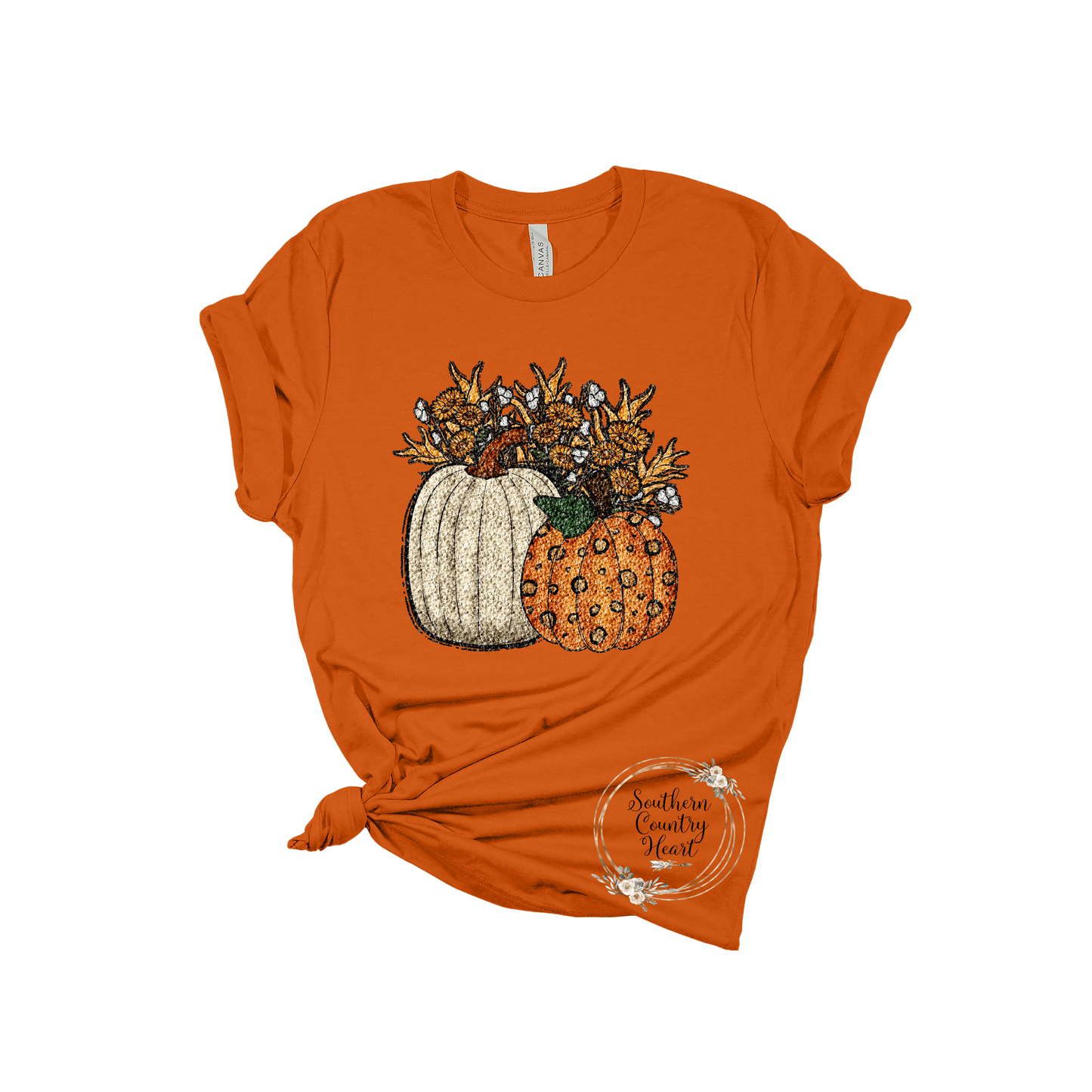 Sequin Pumpkin & Sunflowers Tee - Shirt - southerncountryheart.com