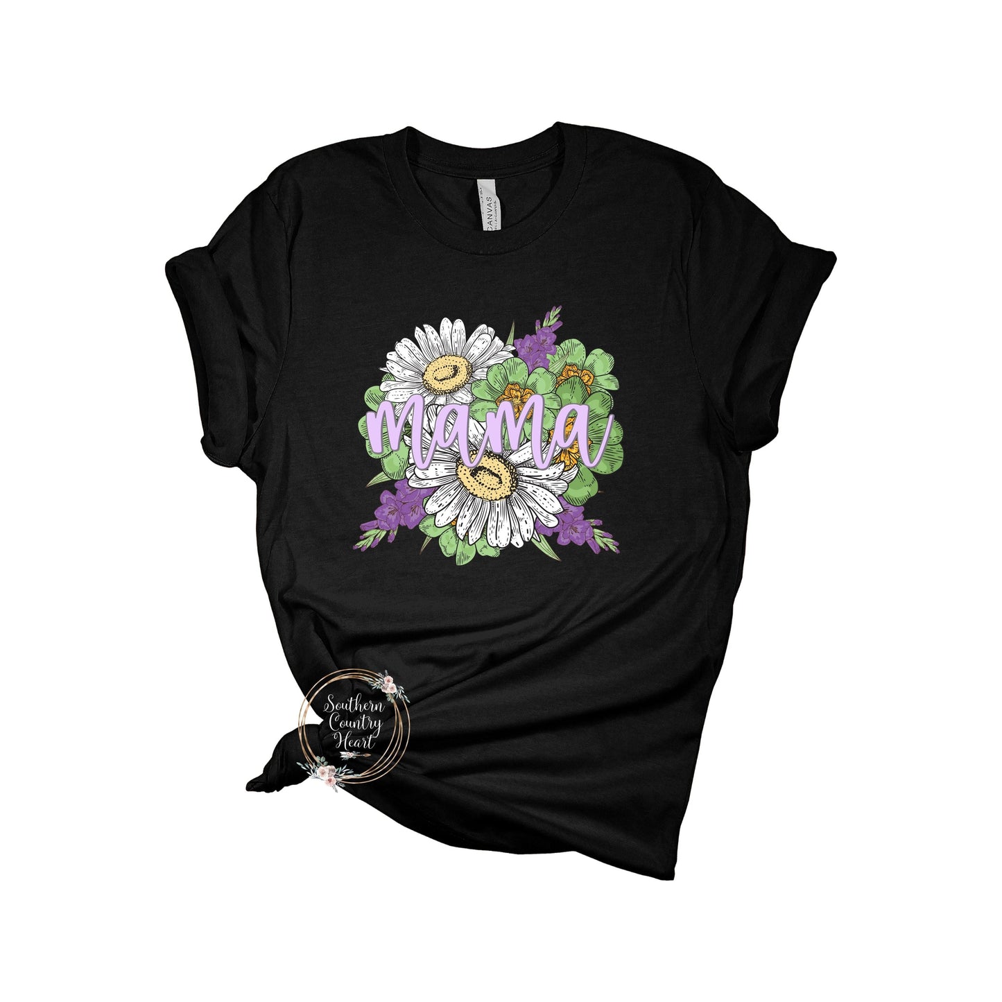 Mama Daisies & Lilacs Tee - Shirt Black - southerncountryheart.com