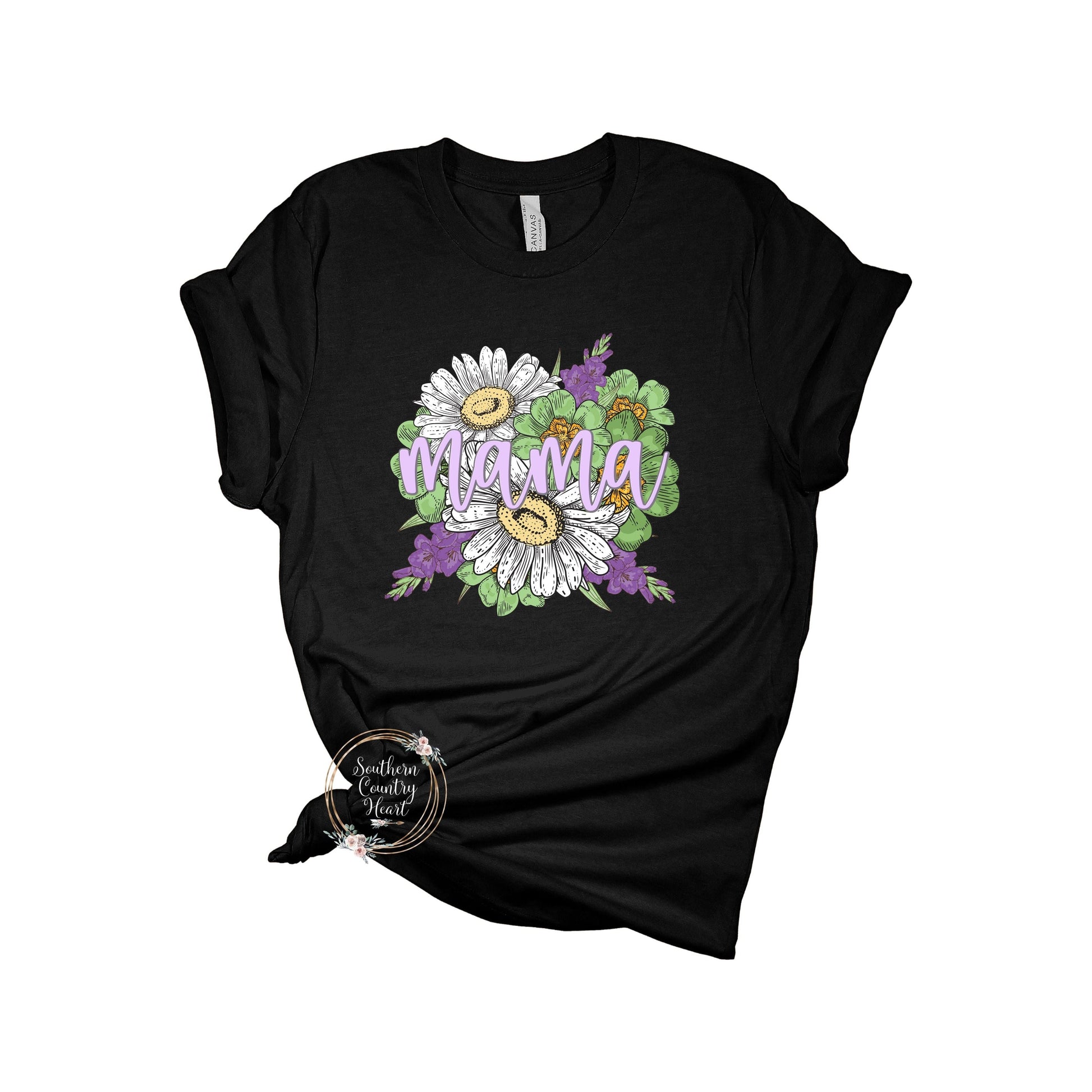 Mama Daisies & Lilacs Tee - Shirt Black - southerncountryheart.com