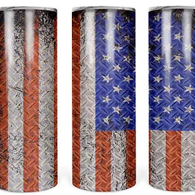 American Flag Diamond Plate - 20 oz Skinny Tumblers w/ Lid and Straw