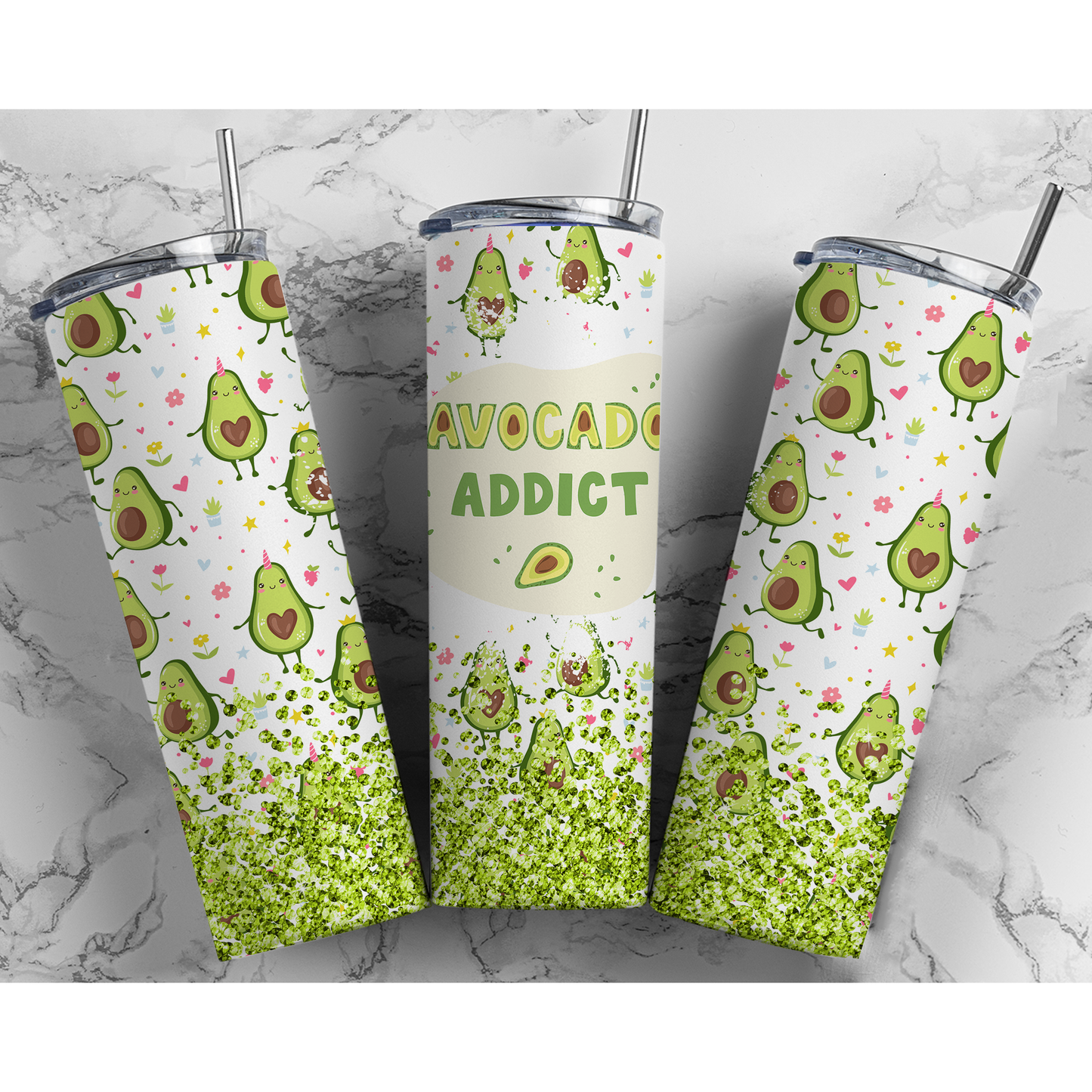 Avocado Addict - 20 oz Skinny Tumblers w/ Lid and Straw