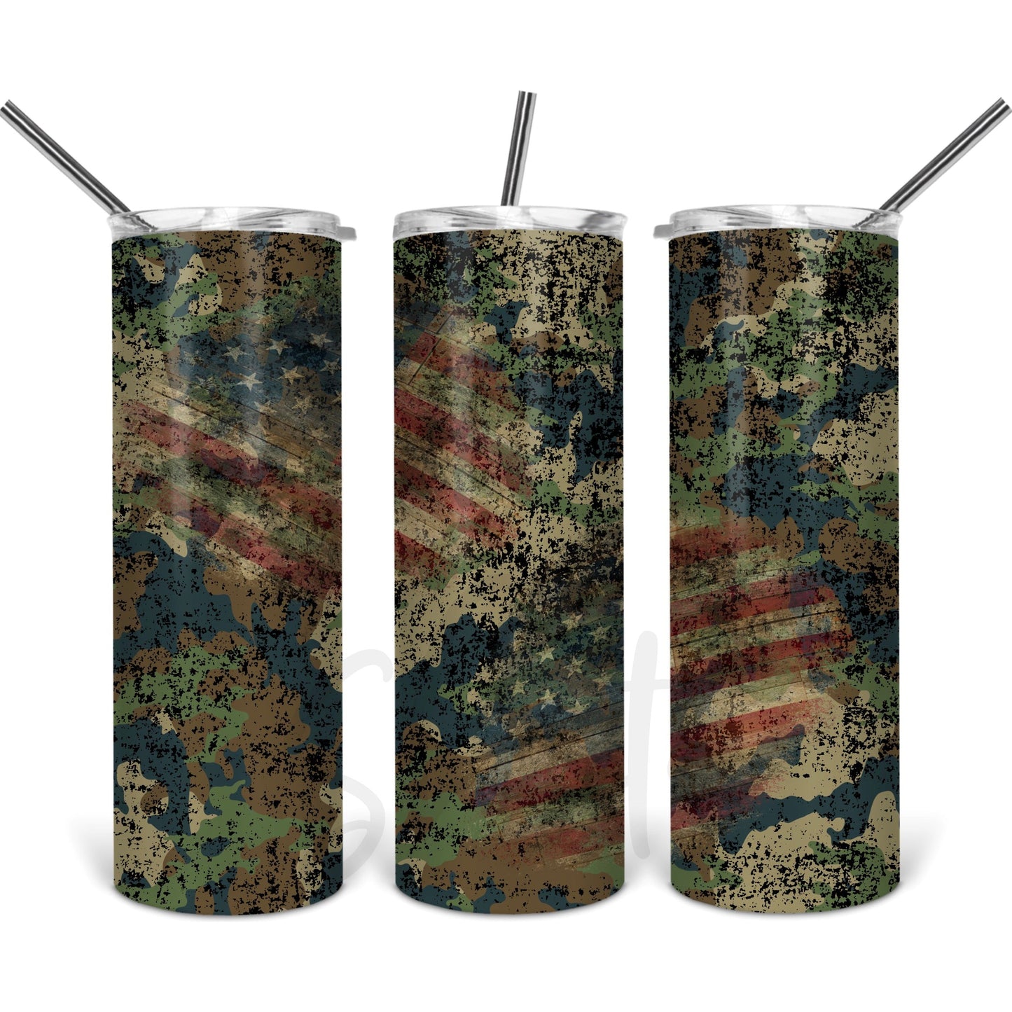 American Flag Camo Wash - 20 oz Skinny Tumblers w/ Lid and Straw