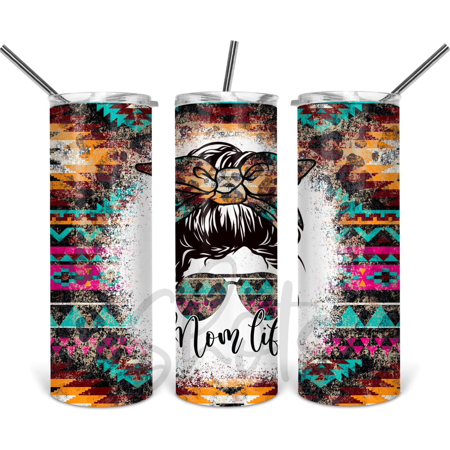 Aztec Mom Life - 20 oz Skinny Tumblers w/ Lid and Straw