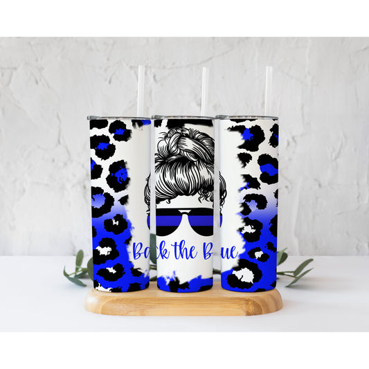 Back the Blue Leo Ombre - 20 oz Skinny Tumblers w/ Lid and Straw