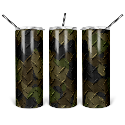 Camo Diamond Plate - 20 oz Skinny Tumblers w/ Lid and Straw