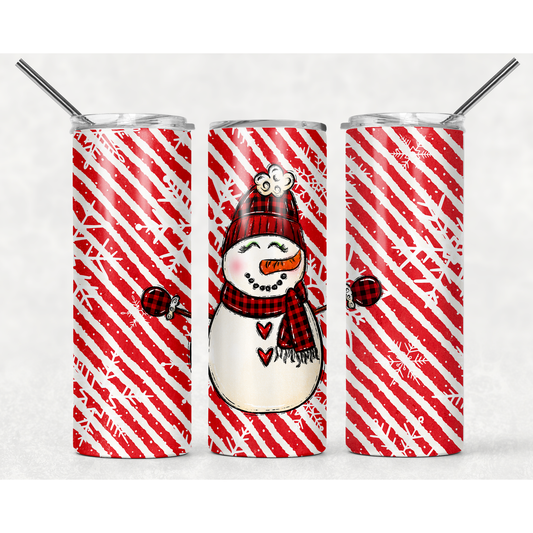 Candy Cane Snowman - 20 oz Skinny Tumblers w/ Lid and Straw