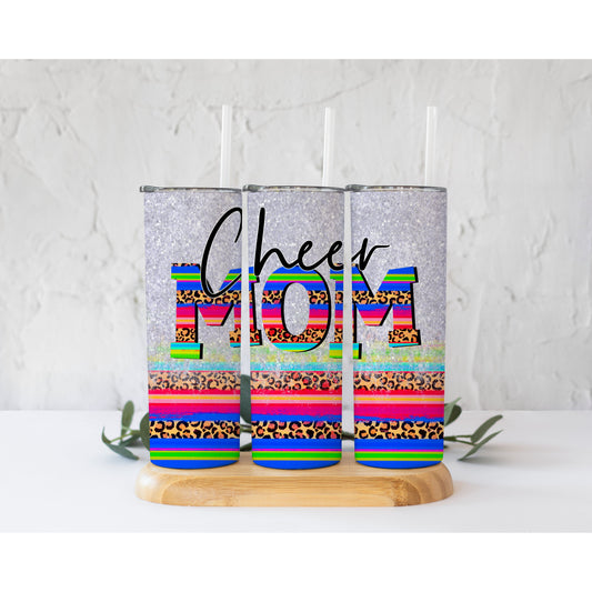 Cheer Mom Serape Ombre - 20 oz Skinny Tumblers w/ Lid and Straw