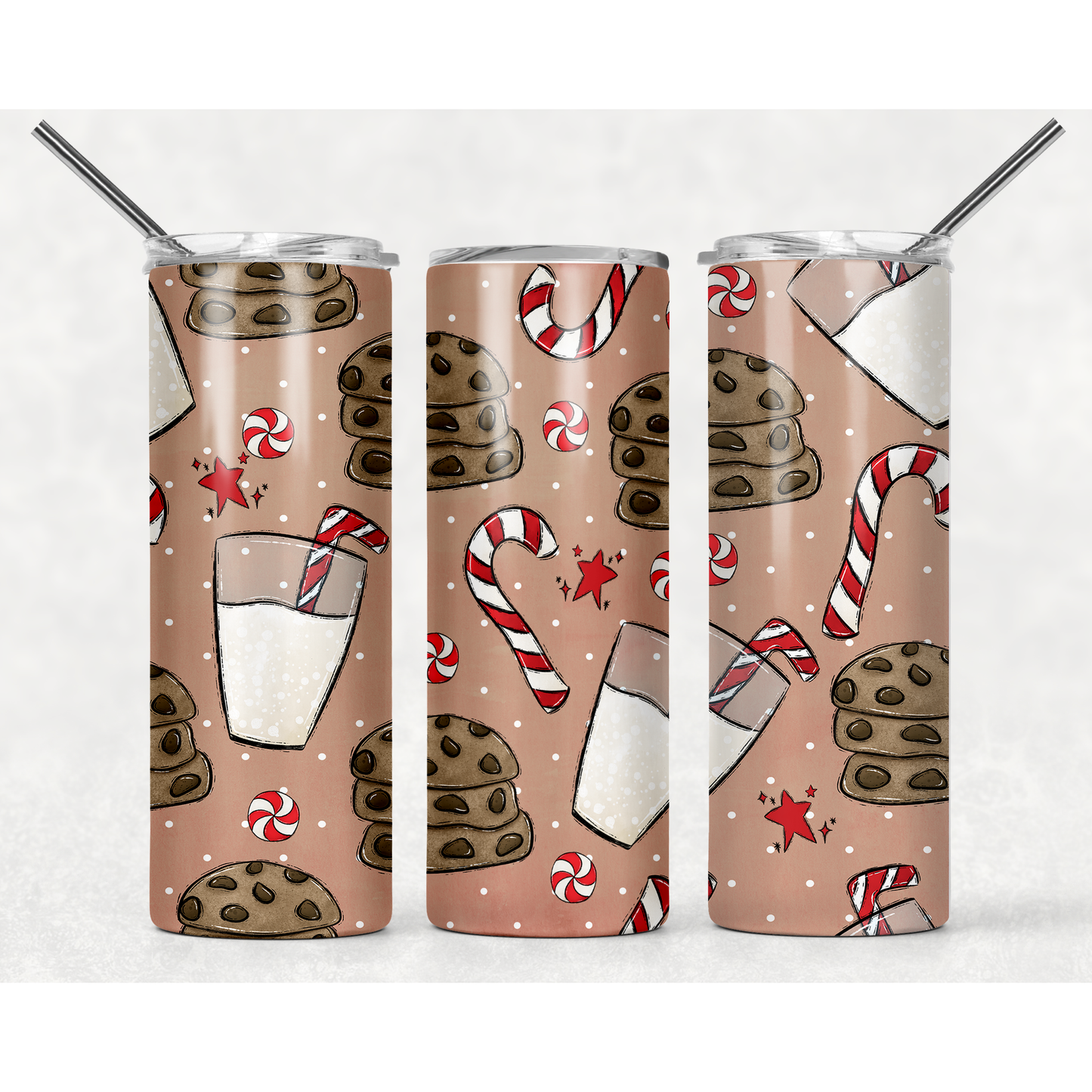 Christmas Cookies and Milk - 20 oz Skinny Tumblers w/ Lid and Straw