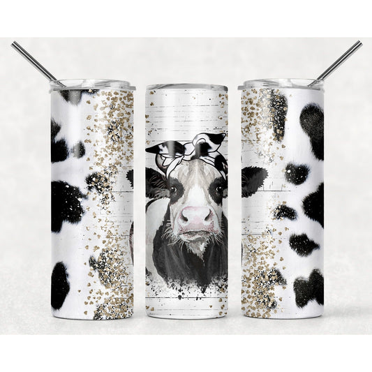 Cow on Cowhide - 20 oz Skinny Tumblers w/ Lid and Straw