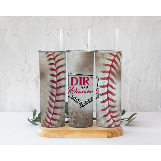 Dirt and Diamonds Baseball - 20 oz Skinny Tumblers w/ Lid and Straw