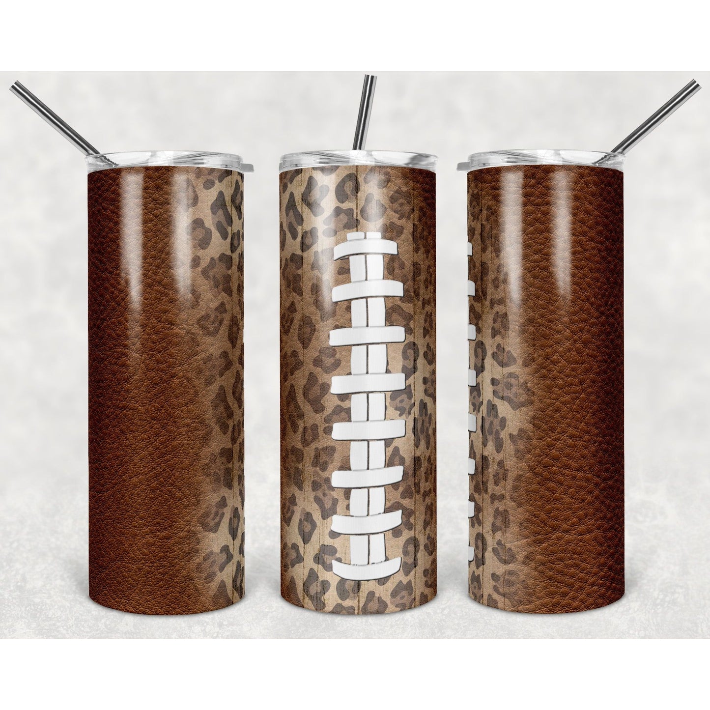 Football Leopard - 20 oz Skinny Tumblers w/ Lid and Straw