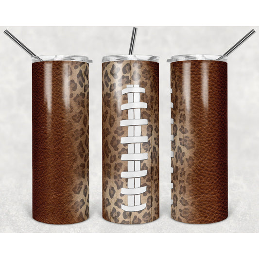 Football Leopard - 20 oz Skinny Tumblers w/ Lid and Straw