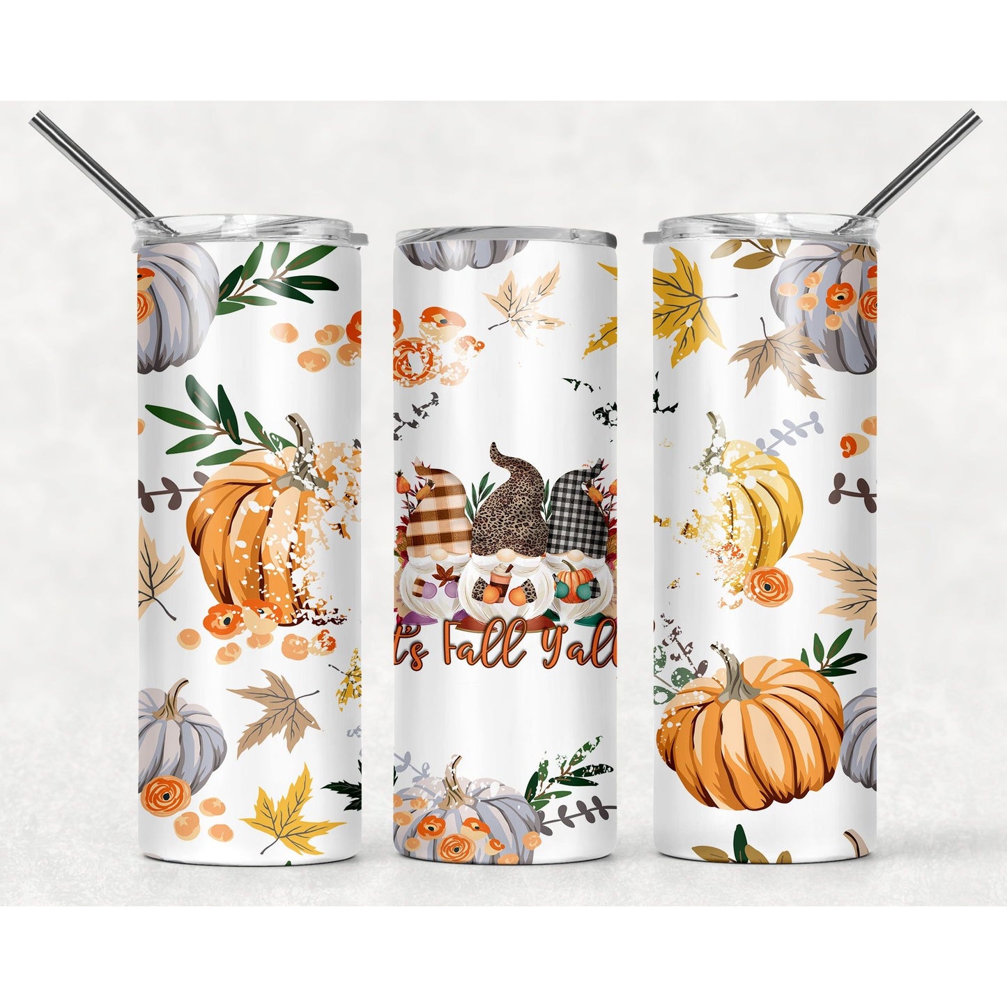 Fall Gnomes - 20 oz Skinny Tumblers w/ Lid and Straw