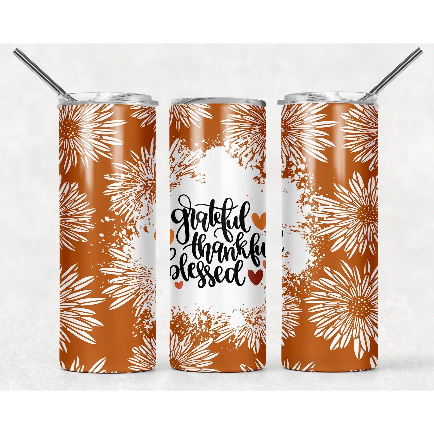 Grateful Thankful Blessed - 20 oz Skinny Tumblers w/ Lid and Straw