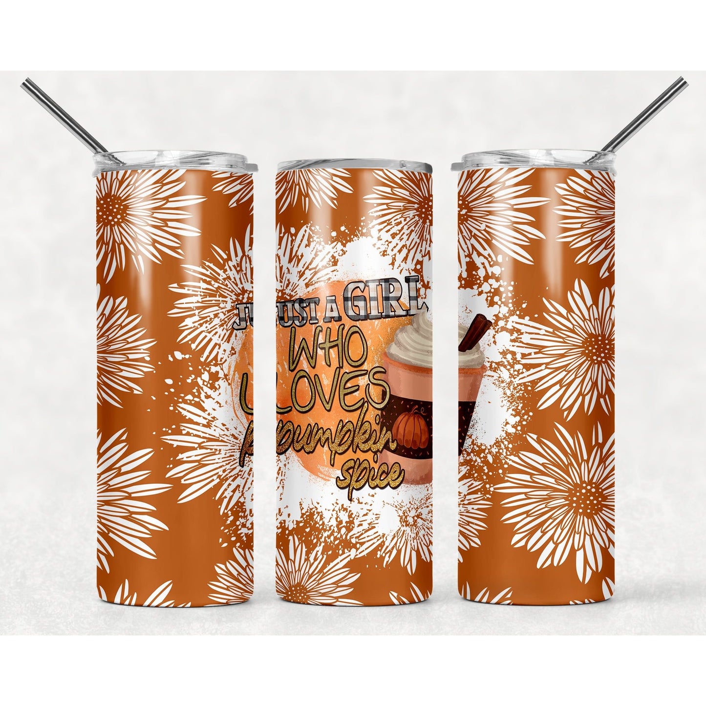 Girl Loves Pumpkin Spice - 20 oz Skinny Tumblers w/ Lid and Straw