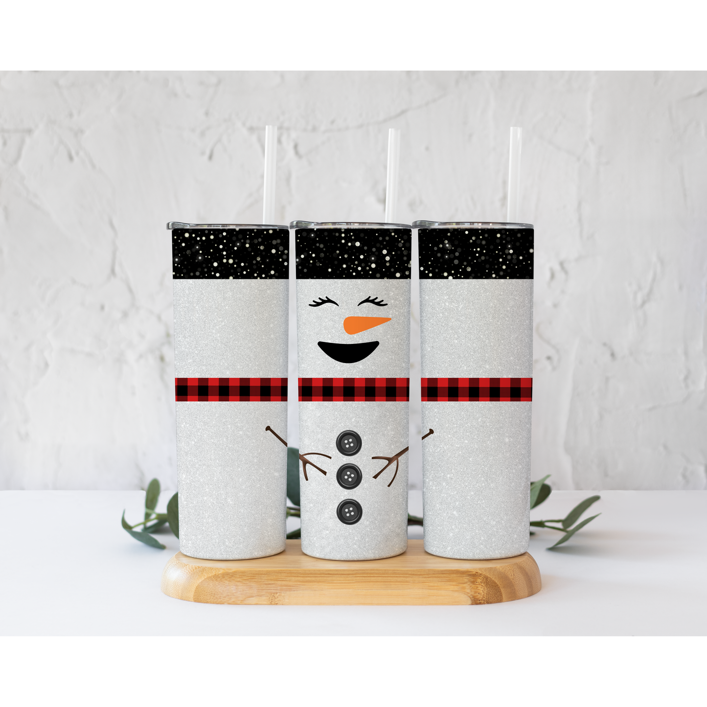 Glitter Snowman - 20 oz Skinny Tumblers w/ Lid and Straw