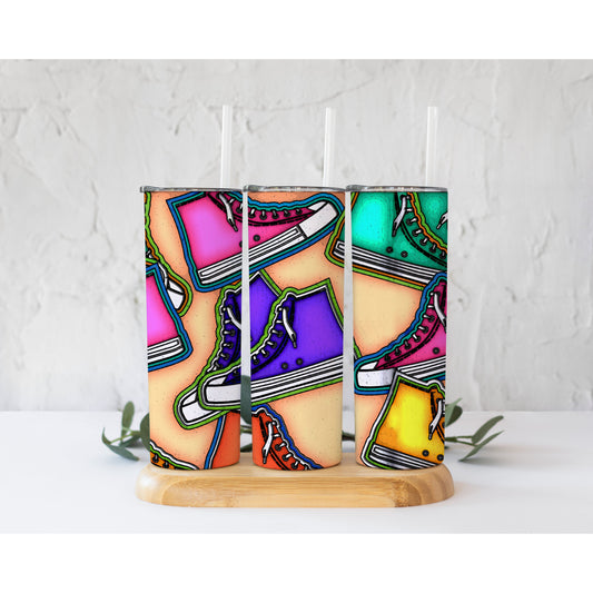 High Top Sneakers Stained Glass  - 20 oz Skinny Tumblers w/ Lid and Straw