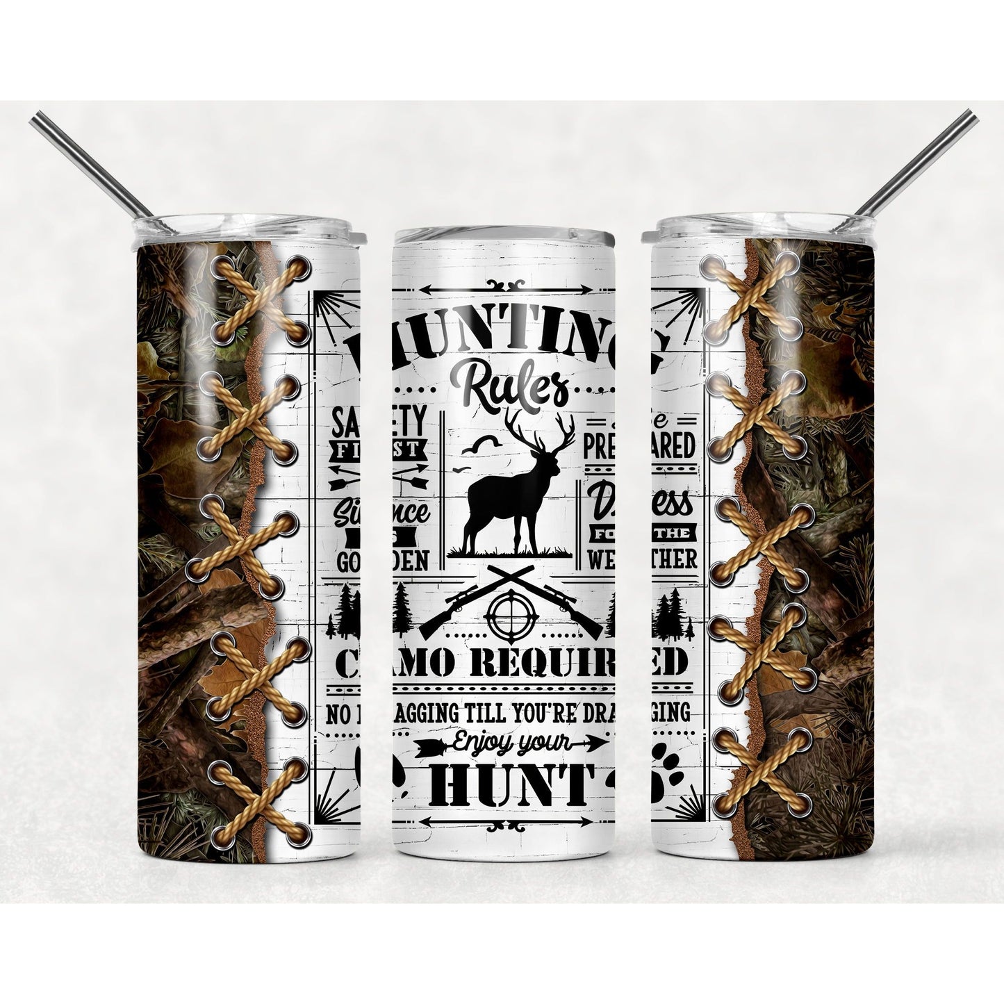 Hunting Rules - 20 oz Skinny Tumblers w/ Lid and Straw