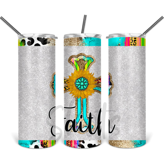 Faith with Cross - 20 oz Skinny Tumblers w/ Lid and Straw