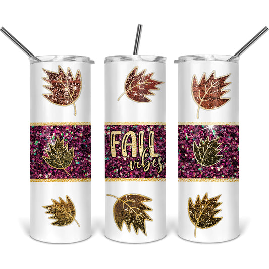 Fall Vibes Purple Glitter - 20 oz Skinny Tumblers w/ Lid and Straw