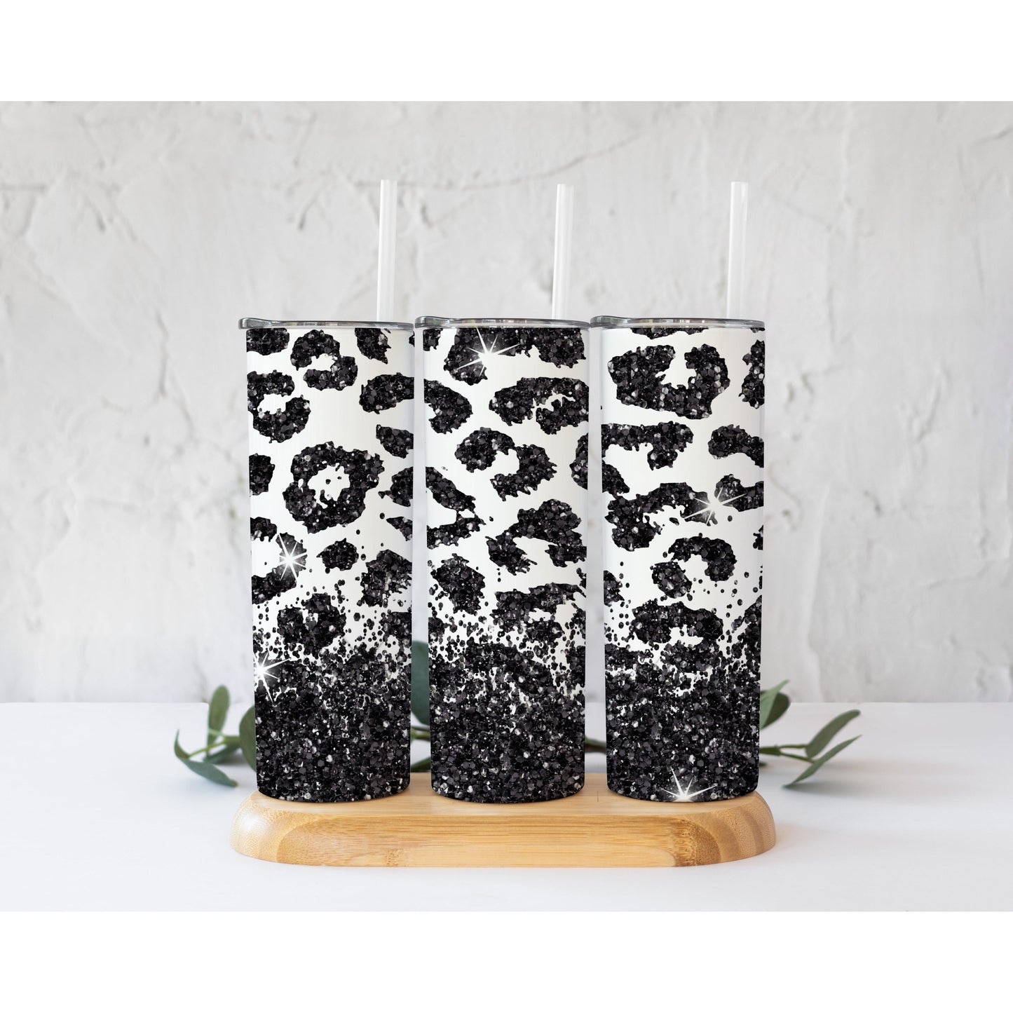 Leopard Black Leo Ombre - 20 oz Skinny Tumblers w/ Lid and Straw