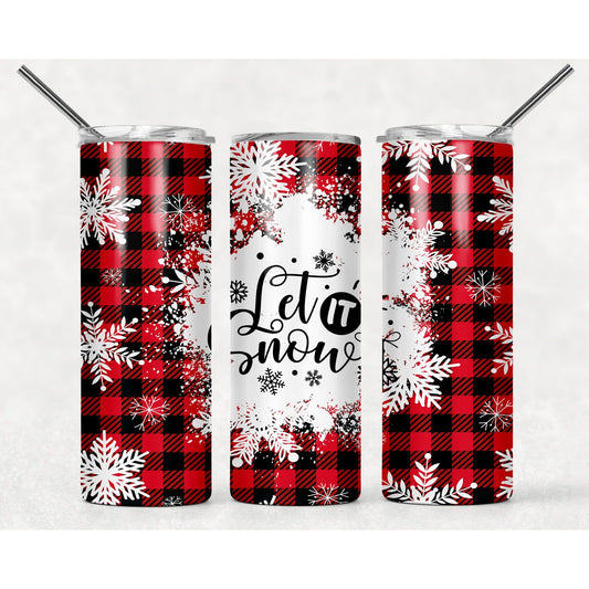 Let it Snow Red Buffalo Plaid - 20 oz Skinny Tumblers w/ Lid and Straw