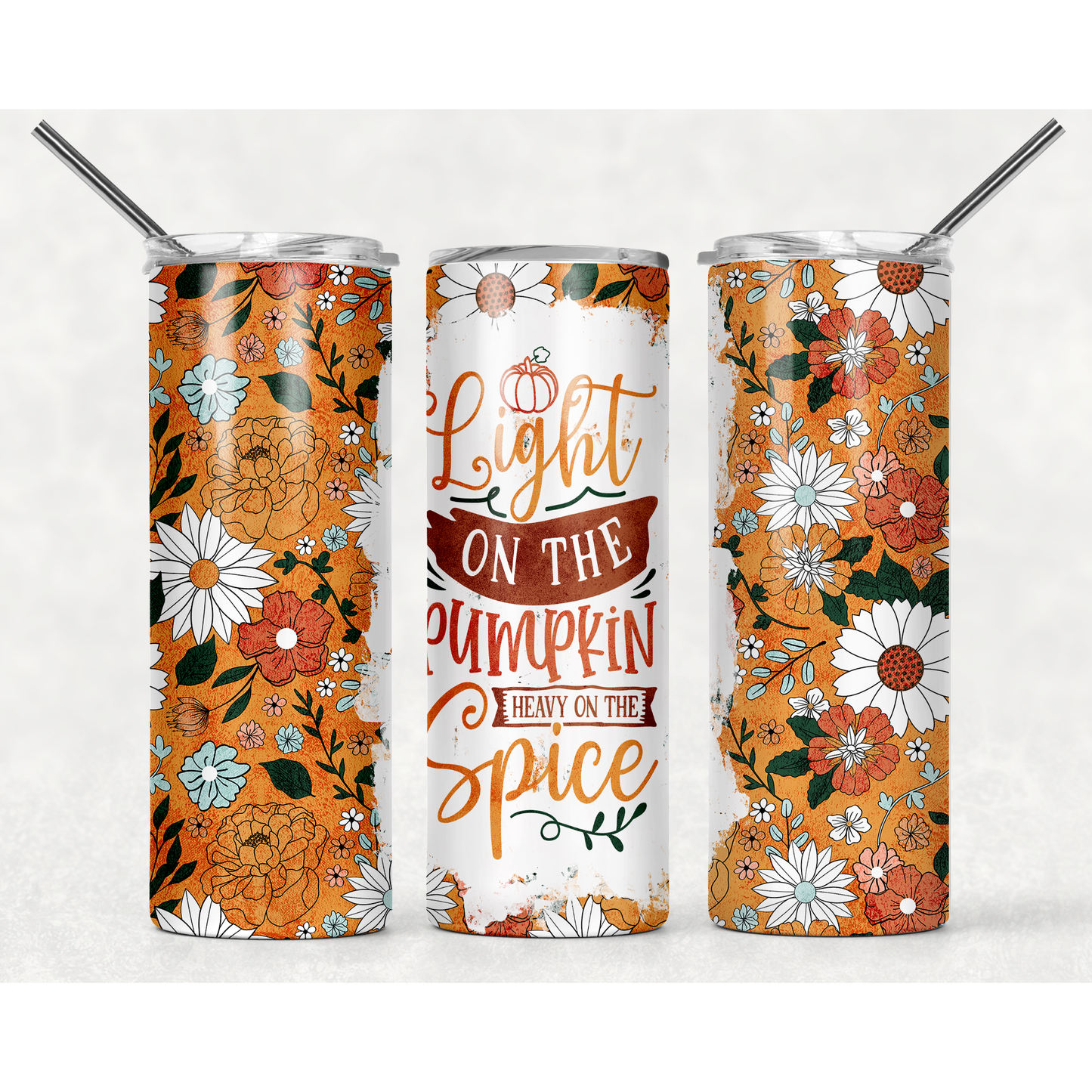 Light on the Pumpkin - 20 oz Skinny Tumblers w/ Lid and Straw