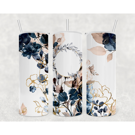 Navy Flowers Blank - 20 oz Skinny Tumblers w/ Lid and Straw