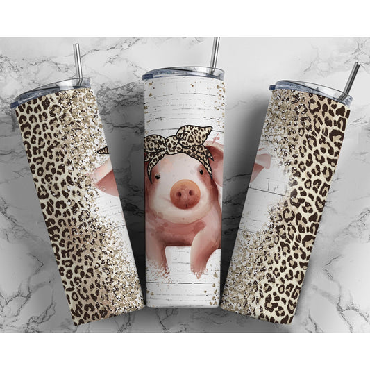 Cute Baby Pig Leopard - 20 oz Skinny Tumblers w/ Lid and Straw