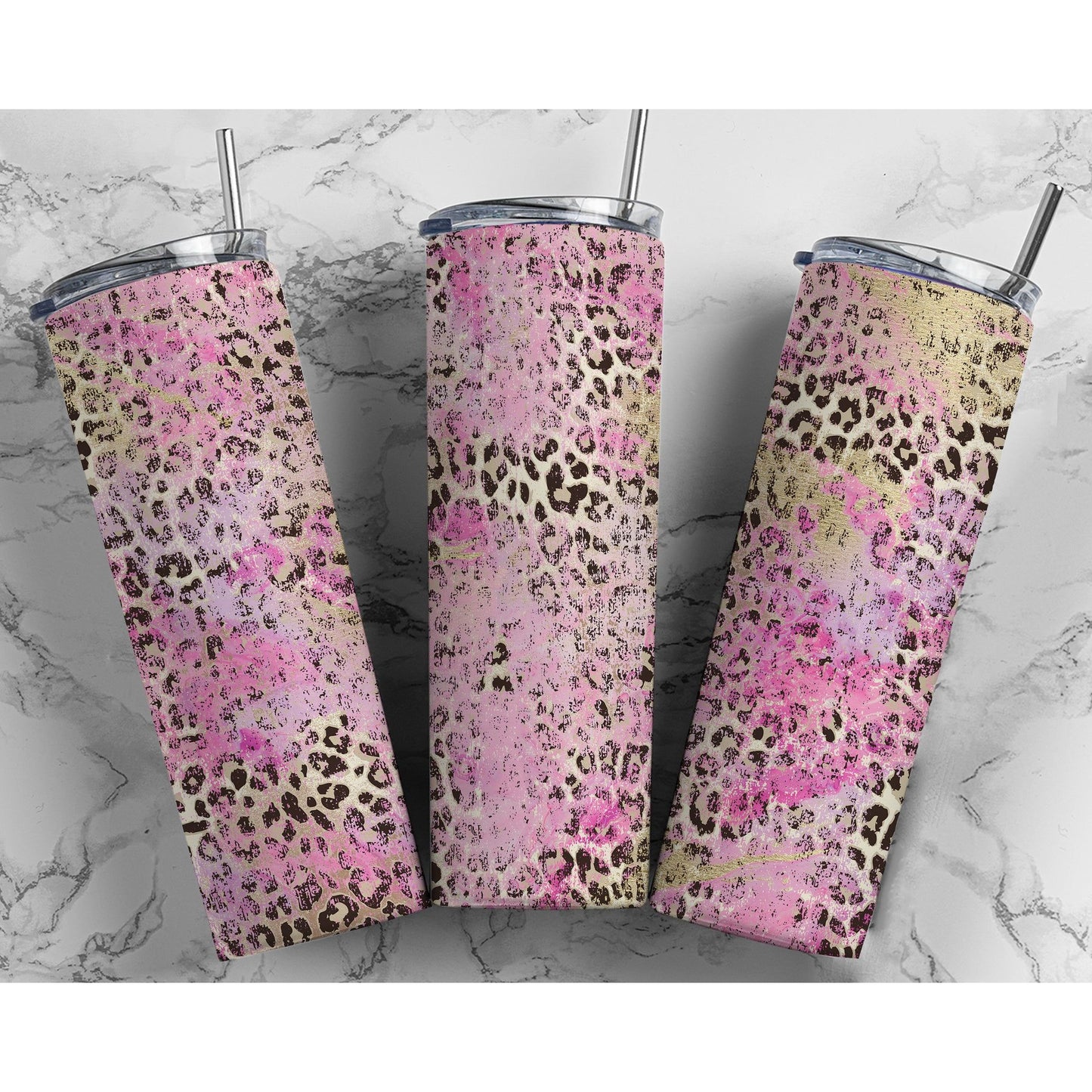 Pink Leopard Print - 20 oz Skinny Tumblers w/ Lid and Straw