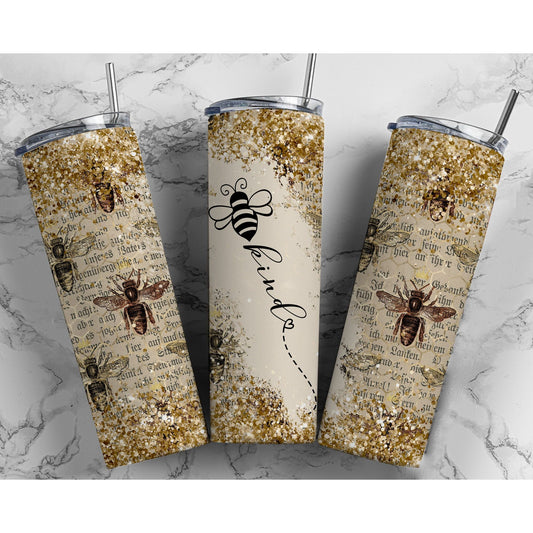 Be Kind Glitter - 20 oz Skinny Tumblers w/ Lid and Straw