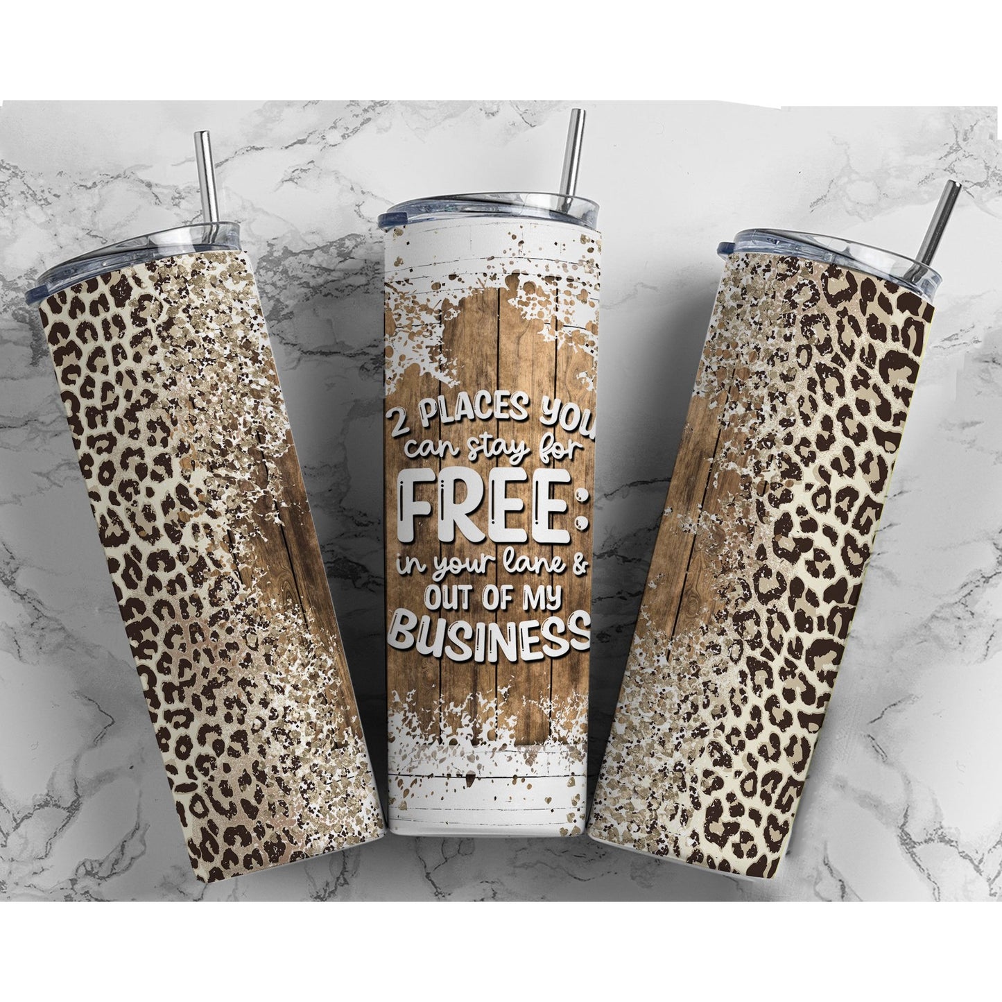 Two Places You Can Stay Leopard - 20 oz Skinny Tumblers w/ Lid and Straw