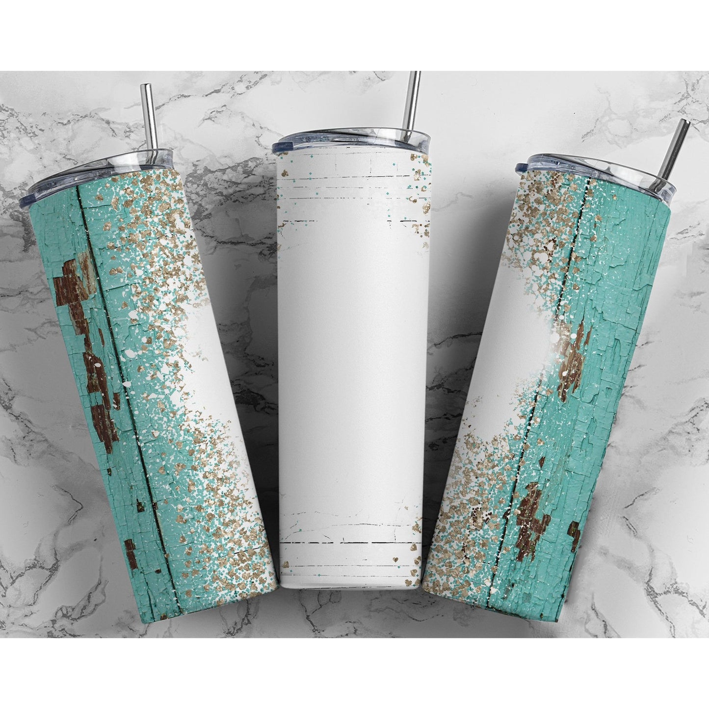 Beach Summer Teal Blank - 20 oz Skinny Tumblers w/ Lid and Straw