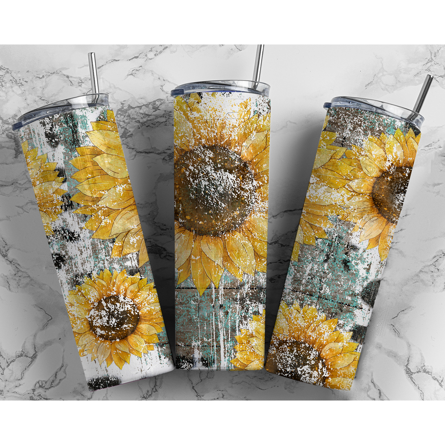 Sunflower Cow Print - 20 oz Skinny Tumblers w/ Lid and Straw