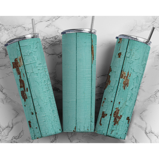 Blue Green Rustic Wood - 20 oz Skinny Tumblers w/ Lid and Straw