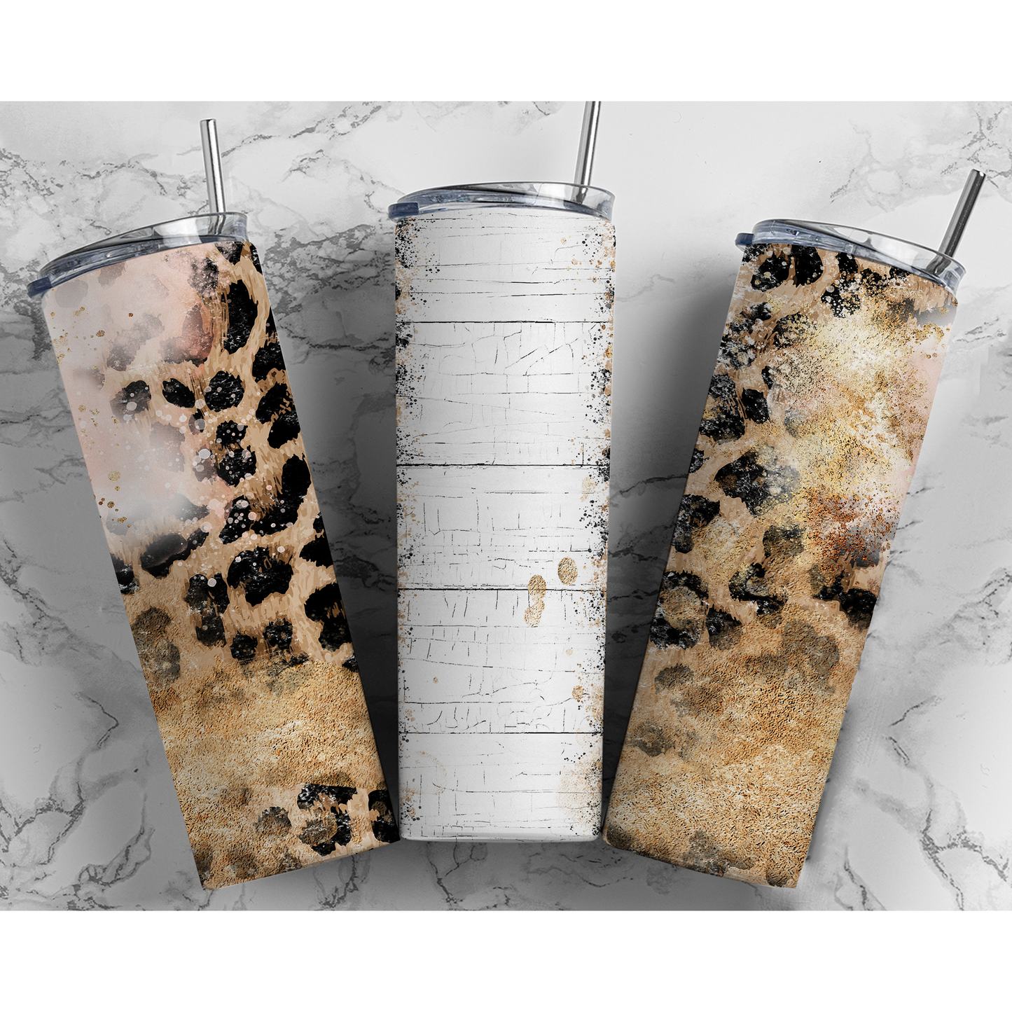 Leopard Rustic Boho Blank - 20 oz Skinny Tumblers w/ Lid and Straw