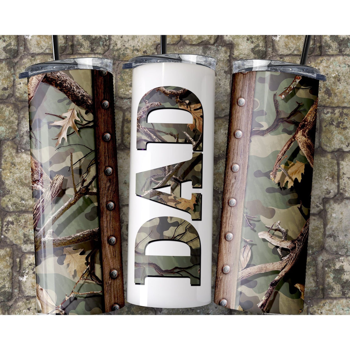 Dad Camo - 20 oz Skinny Tumblers w/ Lid and Straw