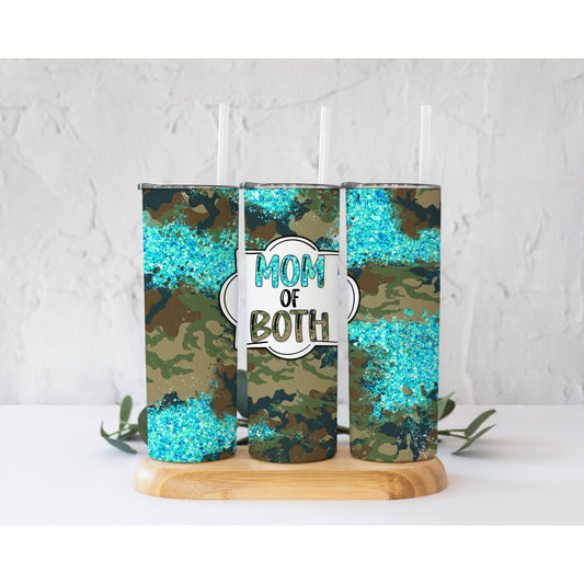 Mom of Both Camo Teal - 20 oz Skinny Tumblers w/ Lid and Straw