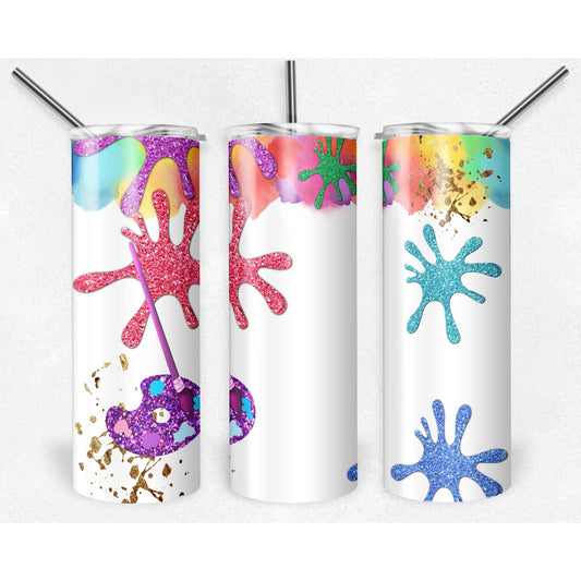 Paint Art Glitter - 20 oz Skinny Tumblers w/ Lid and Straw