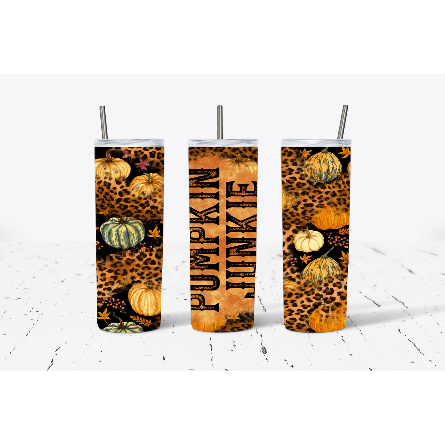 Pumpkin Junkie - 20 oz Skinny Tumblers w/ Lid and Straw