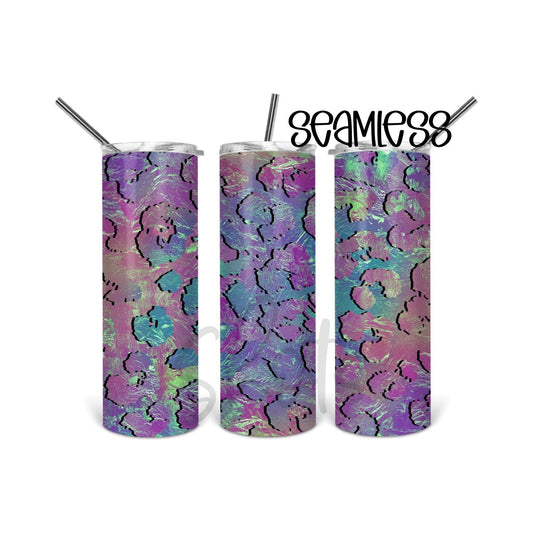 Purple Pink Leopard Wash - 20 oz Skinny Tumblers w/ Lid and Straw