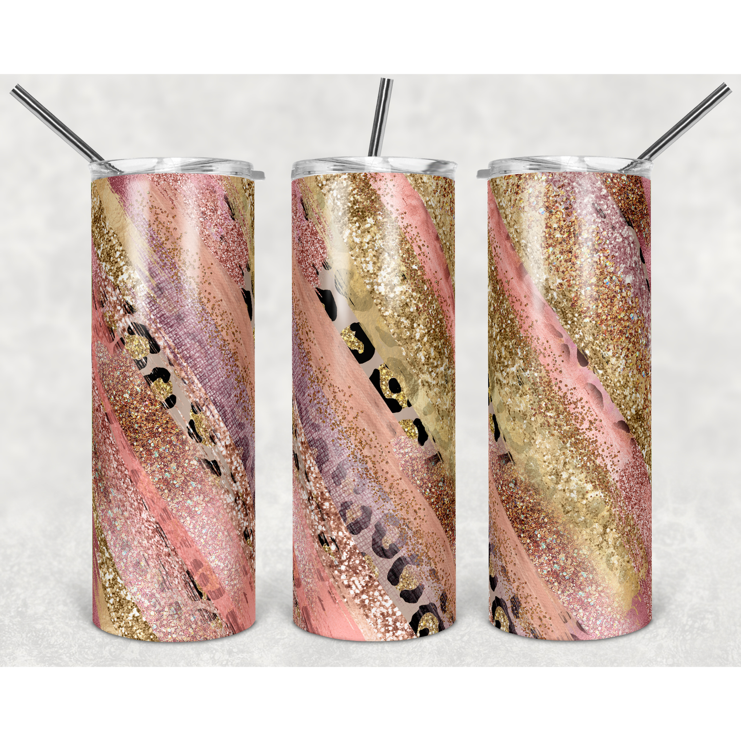 Rose Gold Strokes Milky Way - 20 oz Skinny Tumblers w/ Lid and Straw